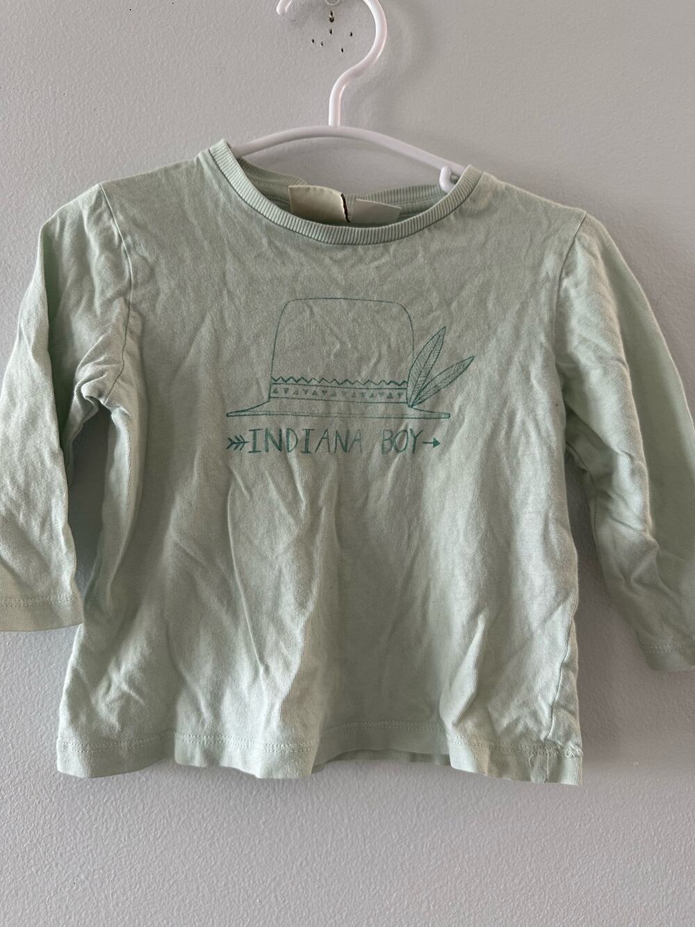 Zara Top Baby Long Sleeve Graphic Tee Indiana Boy Crewneck Green 6-9 months